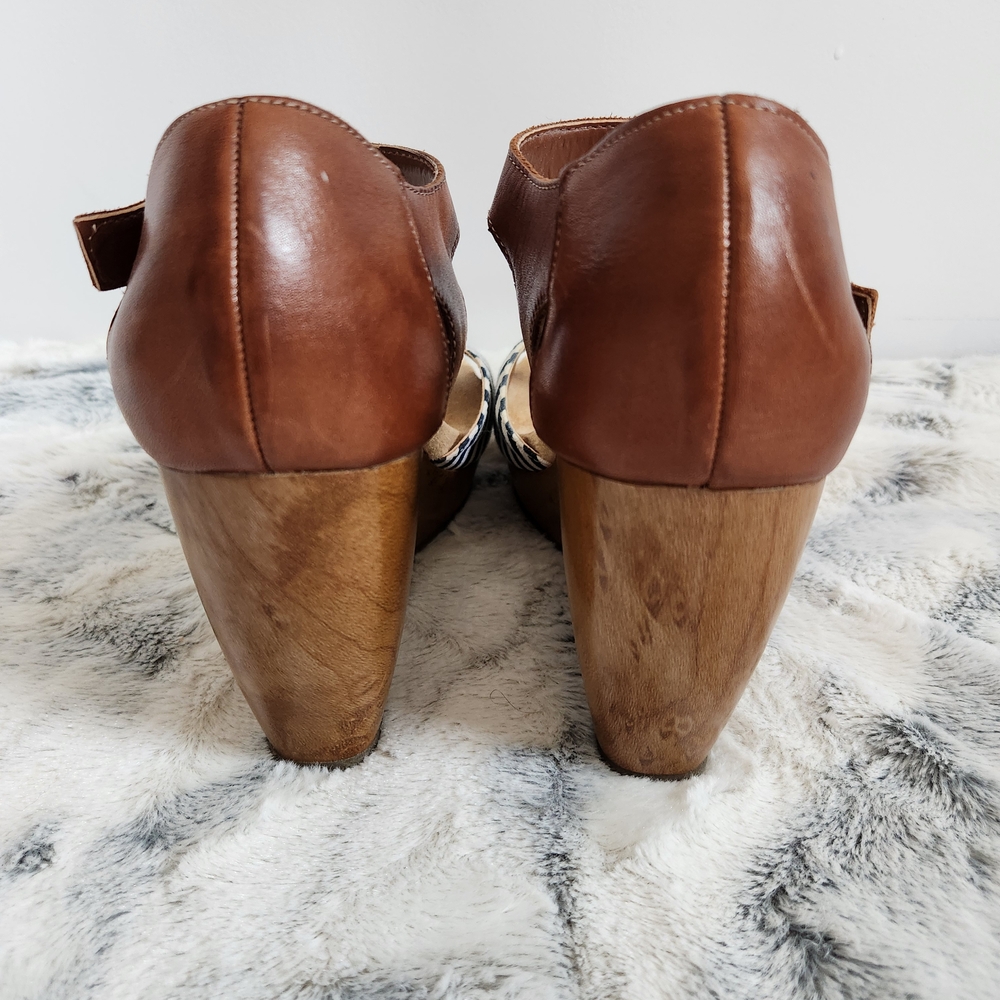 Brown and Navy Striped Wedge Sandals - Picture 8 of 9